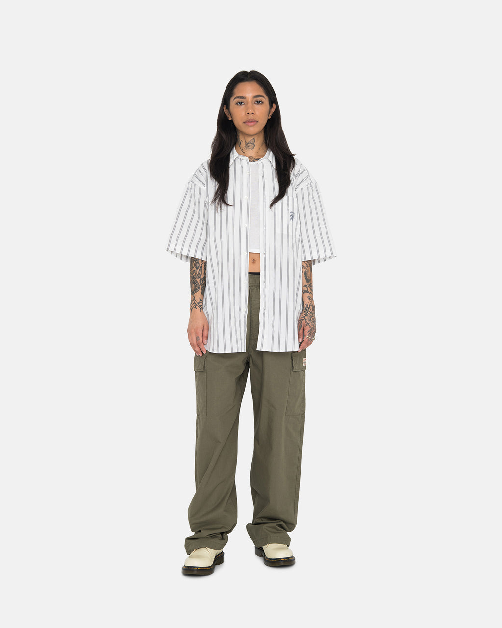 Stussy Boxy Raidallinen Ss Paidat Valkoinen | DWABQE-790