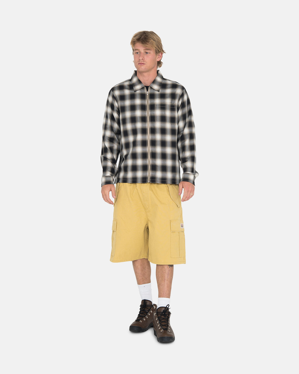 Stussy Eddie Plaid Zip Paidat Mustat | KROWGS-035