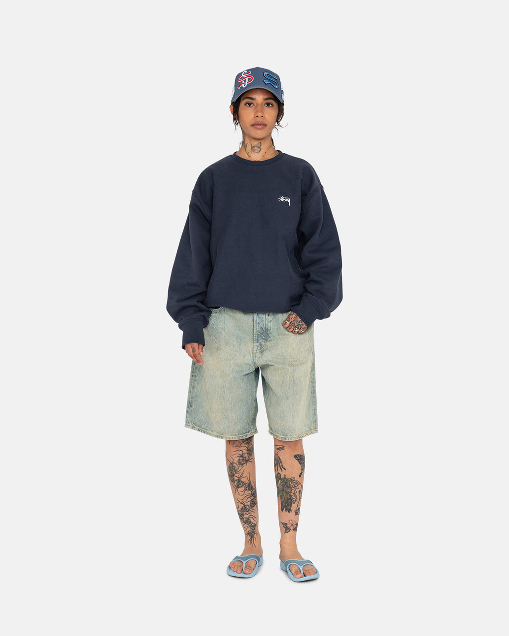 Stussy Overdyed Stock Logo Crew Shortsit Laivastonsininen | NWRCFJ-198