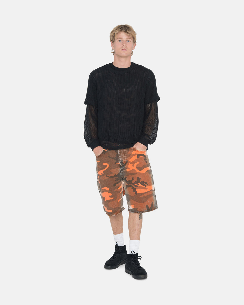 Stussy Spray Dye Big Ol' Shortsit Oranssi Camo | JYVDSA-059