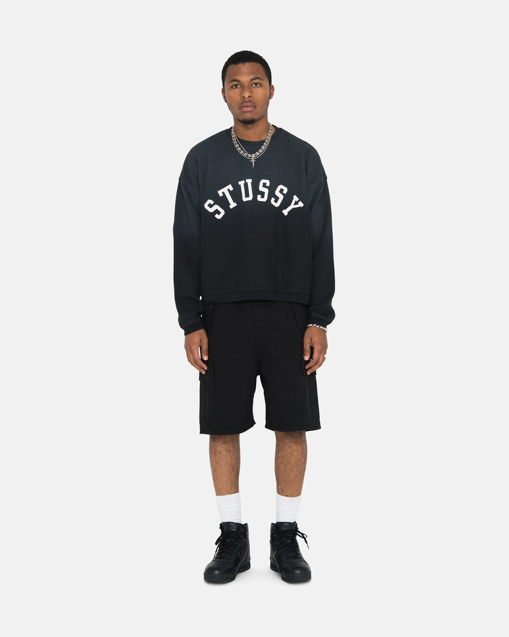 Stussy Sun Faded Oversized Crew Shortsit Mustat | JVGMUS-274