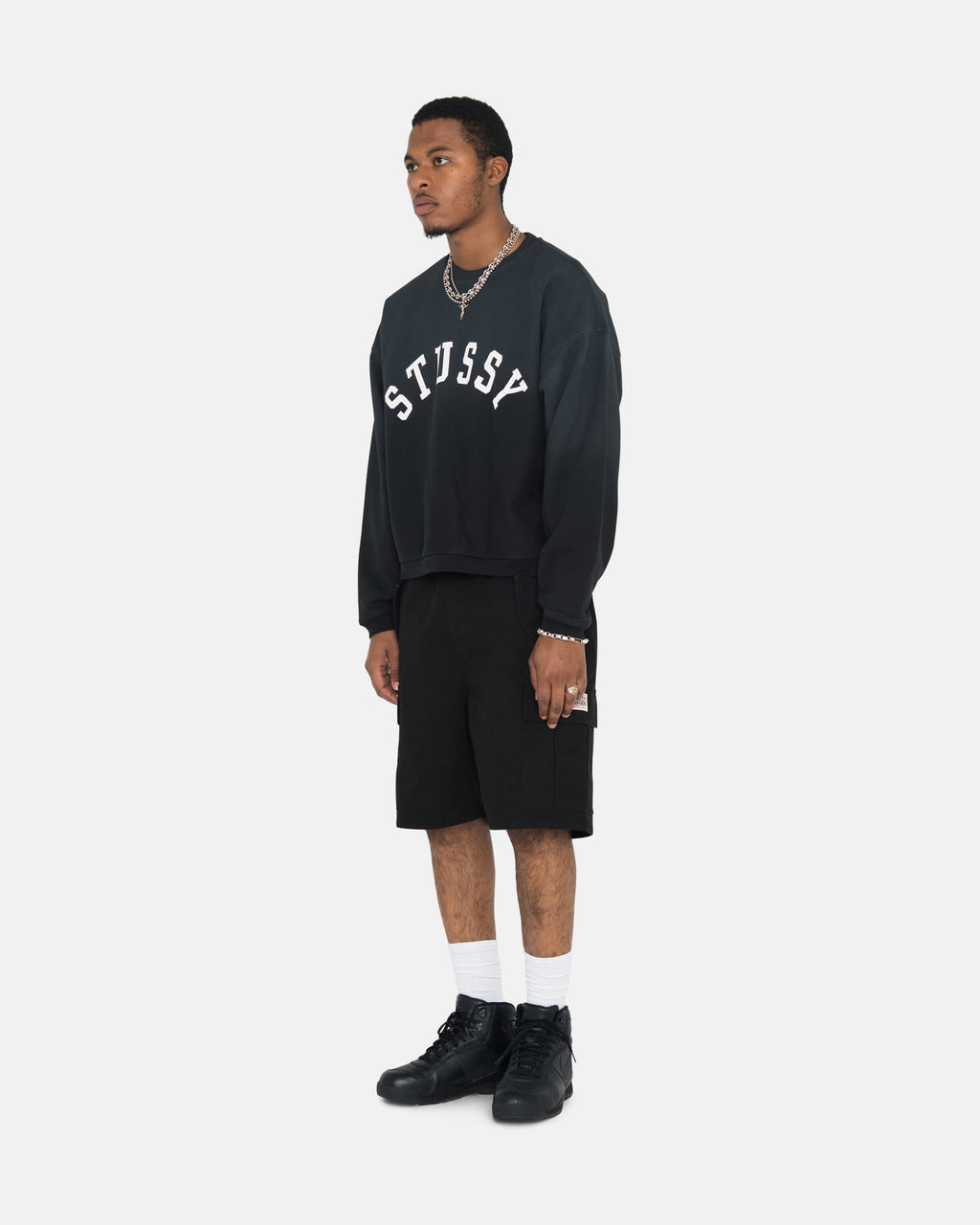 Stussy Sun Faded Oversized Crew Shortsit Mustat | JVGMUS-274