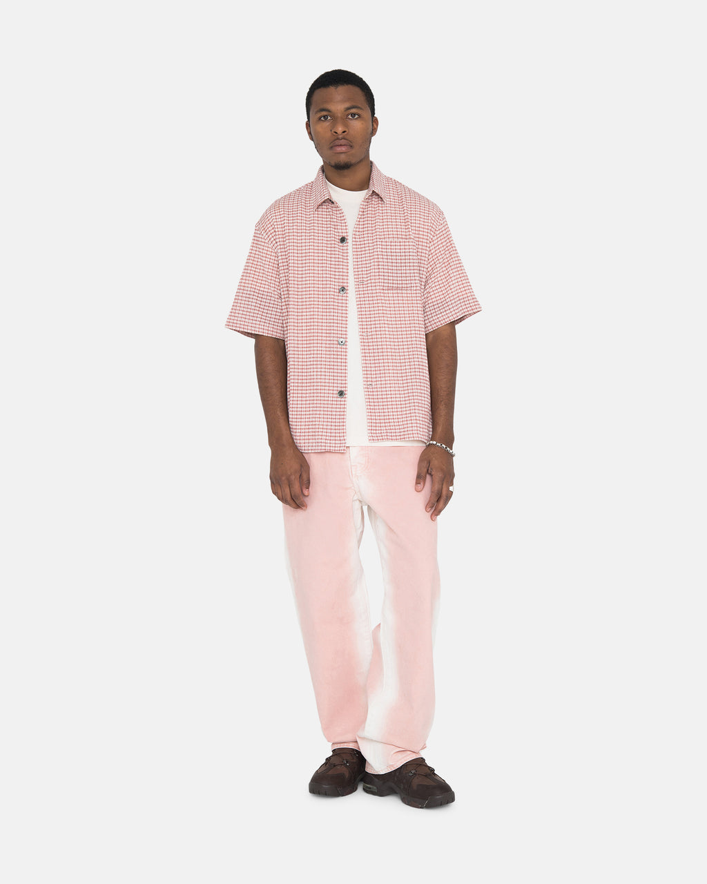 Stussy Wrinkly Gingham Ss Paidat Pinkki | INLJFZ-891