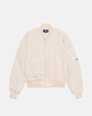 Stussy Linen Beach Bomber Takit Beige | FKOBXW-716