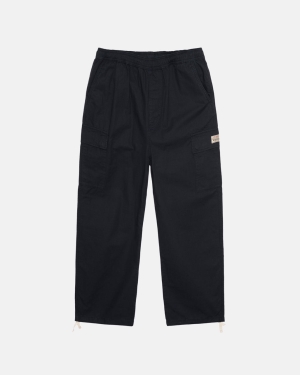 Stussy Ripstop Beach Housut Mustat | IQCSDV-340